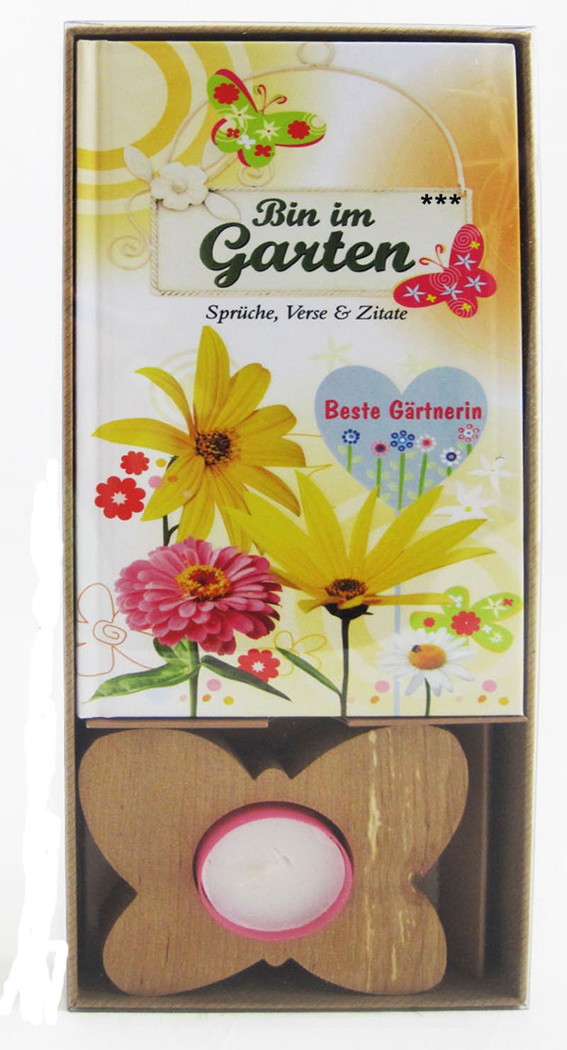 Geschenkbox "Beste Gärtnerin" mit Holzteelichthalter incl. Teelicht