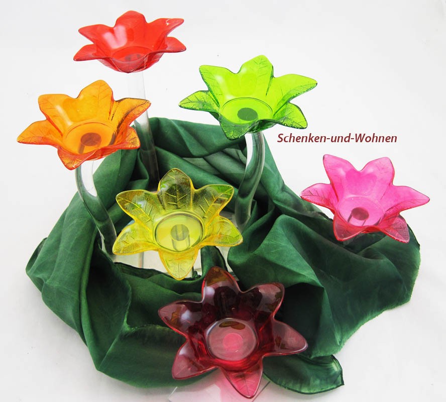 1 Glas-Teelichthalter Blume rot, ca. 20 cm hoch