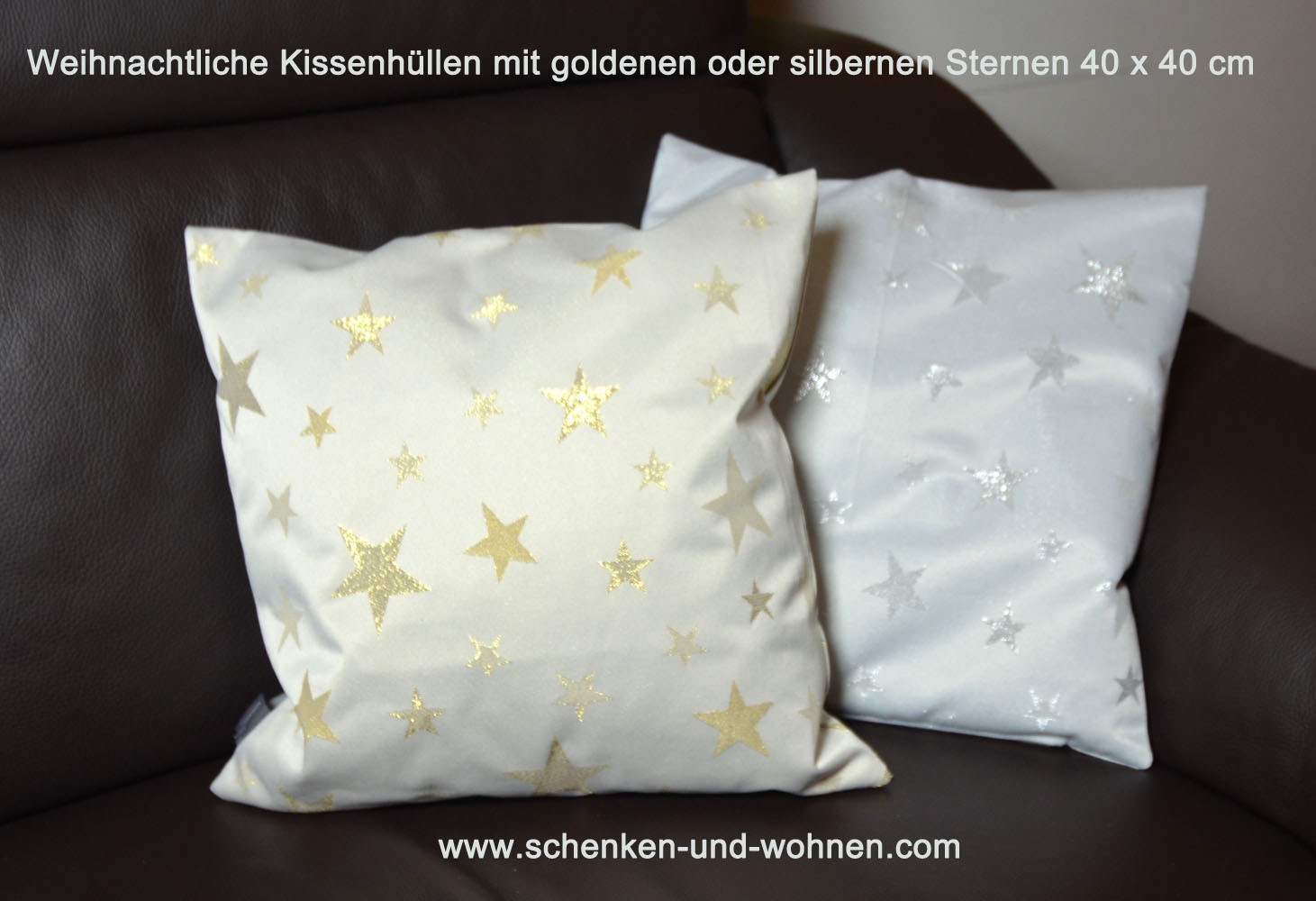 Kissenhülle 40 x 40 cm mit silbernen Sternen