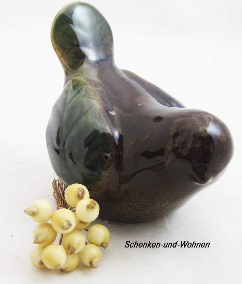 Keramik - Vogel braun/grün glasiert ca. 10 x 10,5 x 13 cm (B/H/T)