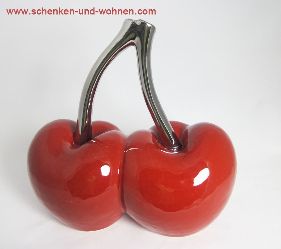 Keramik-Kirsche Double Cherry Facella platin-rot ca. 12 x 6 x 12 cm (T/B/H)