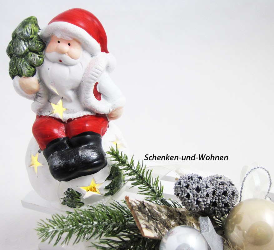 Keramik-Weihnachtsmann auf Kugel LED weiß/rot 8 x 8 x 14 cm