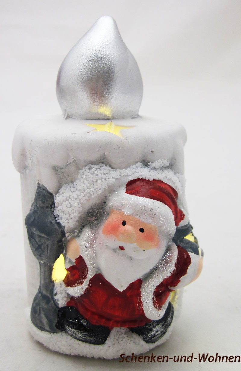 Keramik LED - Kerze mit Weihnachtsmann ca. 7 x 6,5 x 11 cm