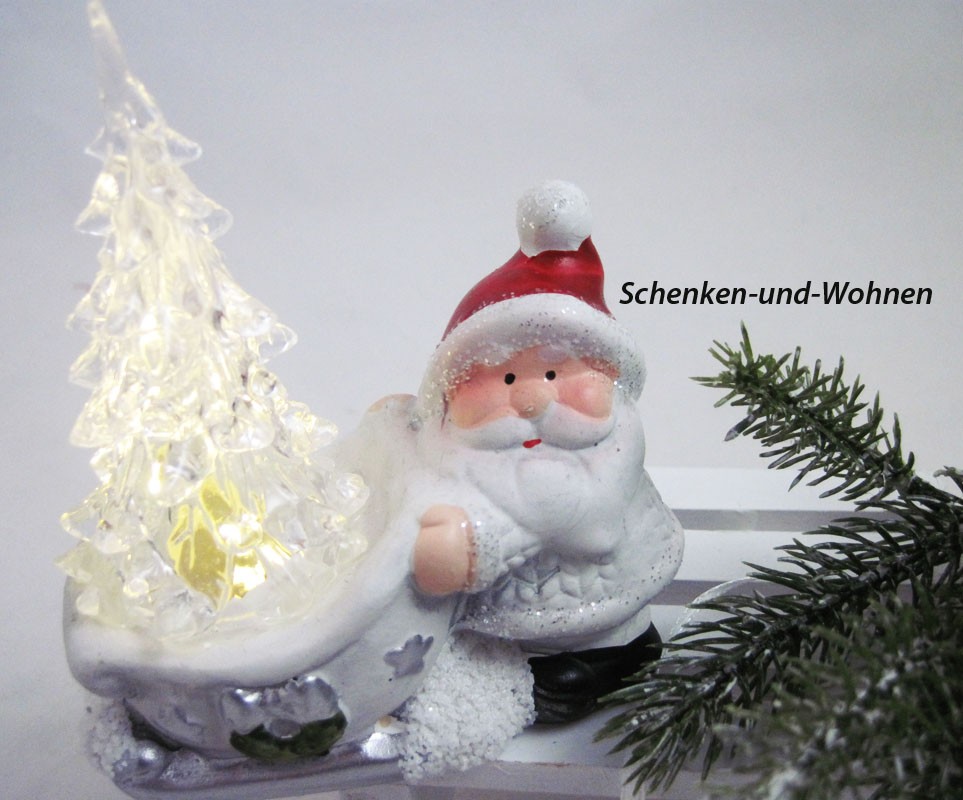 Keramik-Weihnachtsmann mit LED-Acrylbaum ca. 9,5 x 4,5 x 11 cm