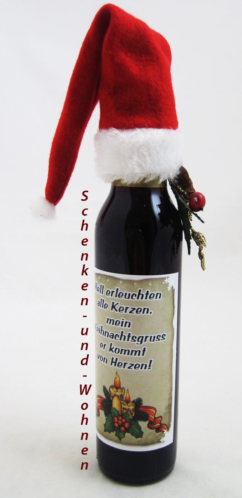 Weihnachtsmann-Filzmütze rot, extra lang für Flaschen ca.23 x 6,5 cm