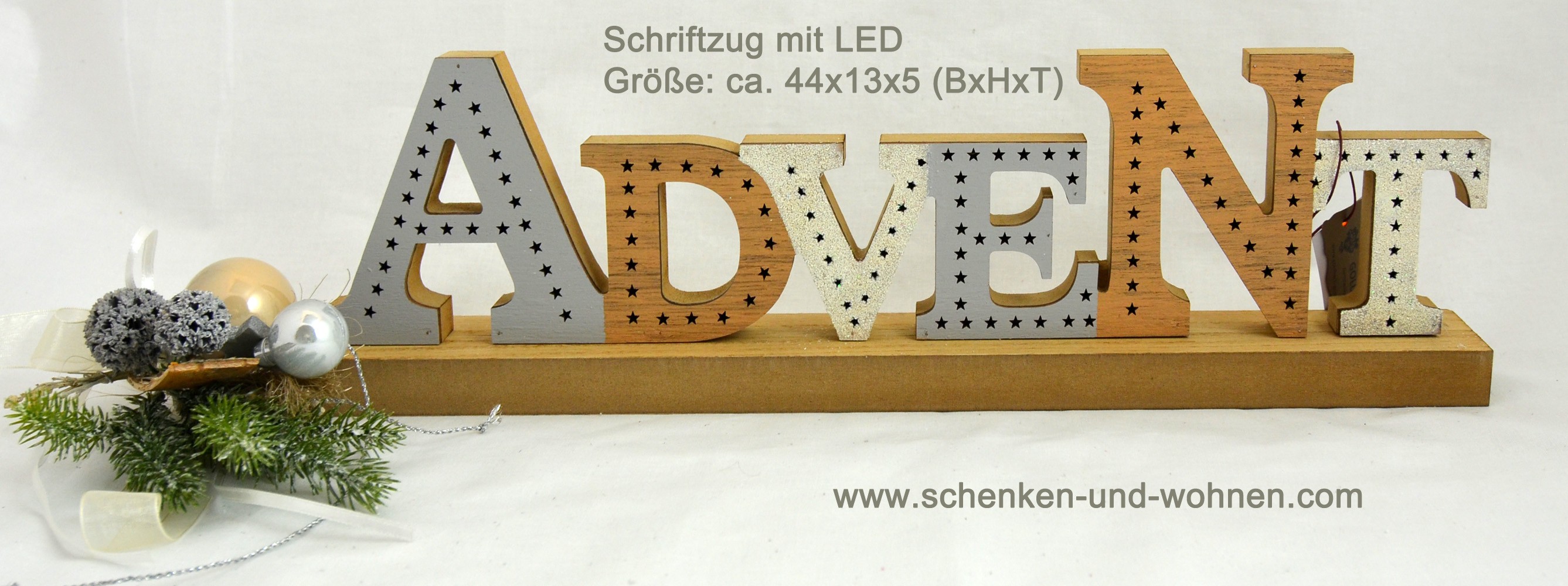 Schriftzug Aufsteller Holz ADVENT LED ca. 44x13x5 cm (BxHxT)