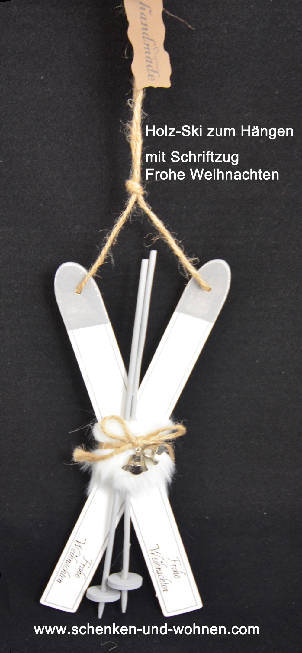Holz-Ski Hänger ca. 10x28 cm weiß Frohe Weihnachten