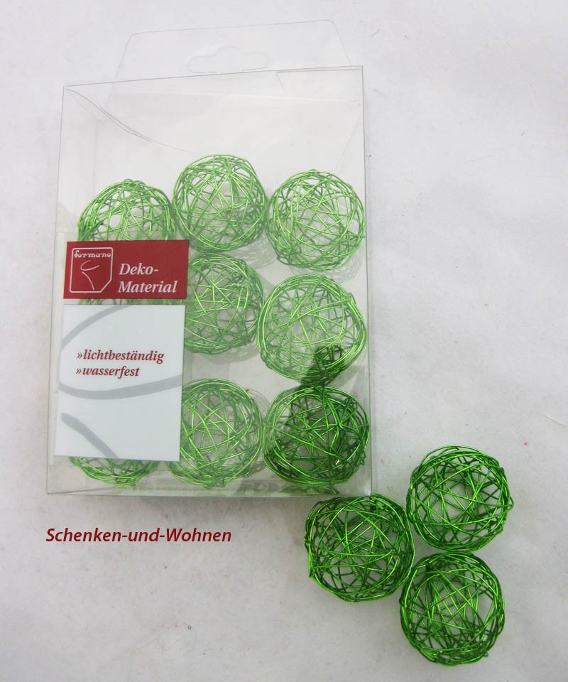 Drahtbälle, Drahtkugeln 12-er Set Apfelgrün, ca. 3 cm Durchmesser