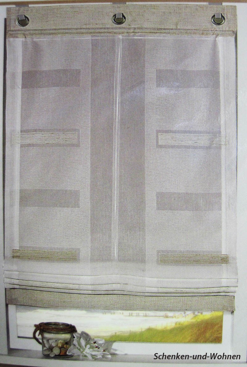 Zugrollo - Raffrollo Weiß Stickerei - Rechtecke in hellbraun  80 x 150 cm