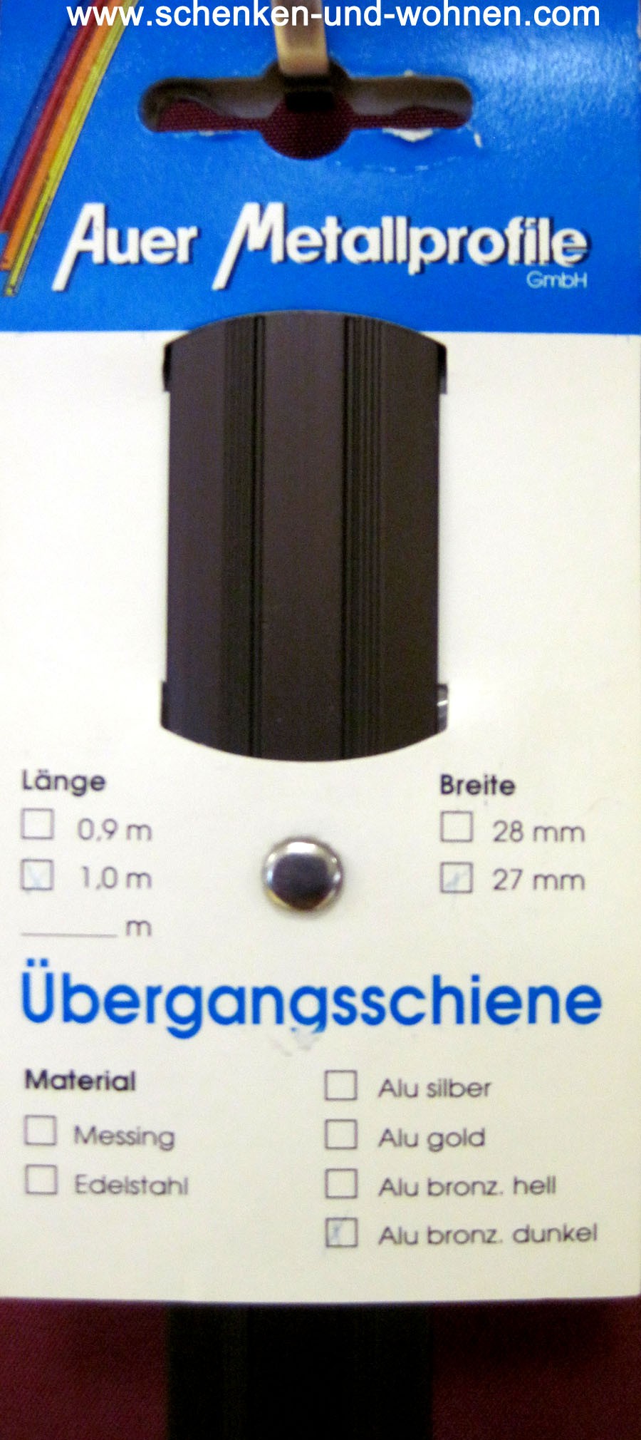 Übergangsprofil 27x1,7 mm 1,0 m bronze dunkel mittig gebohrt 