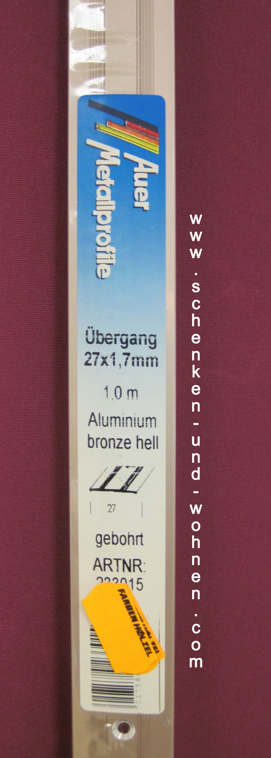 Übergangsprofil 27x1,7 mm 1,0 m bronze hell mittig gebohrt 
