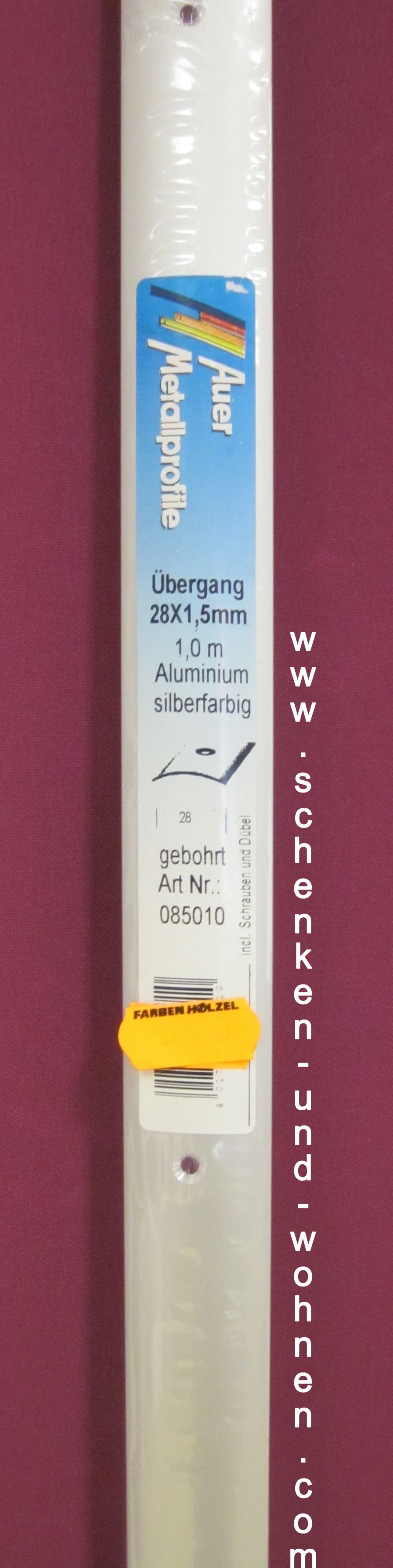 Übergangsprofil 28x1,5 mm 1,0 m silberfarbig mittig gebohrt 