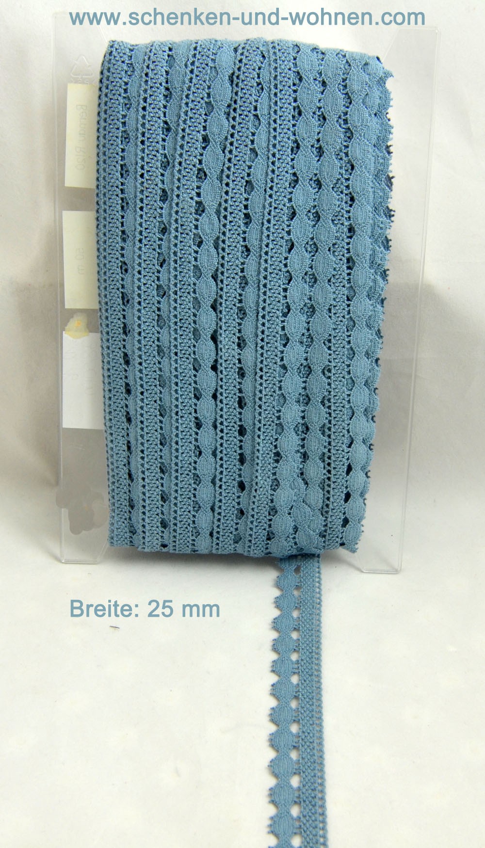 Baumwoll-Spitze Borte 25 mm breit taubenblau Bernau