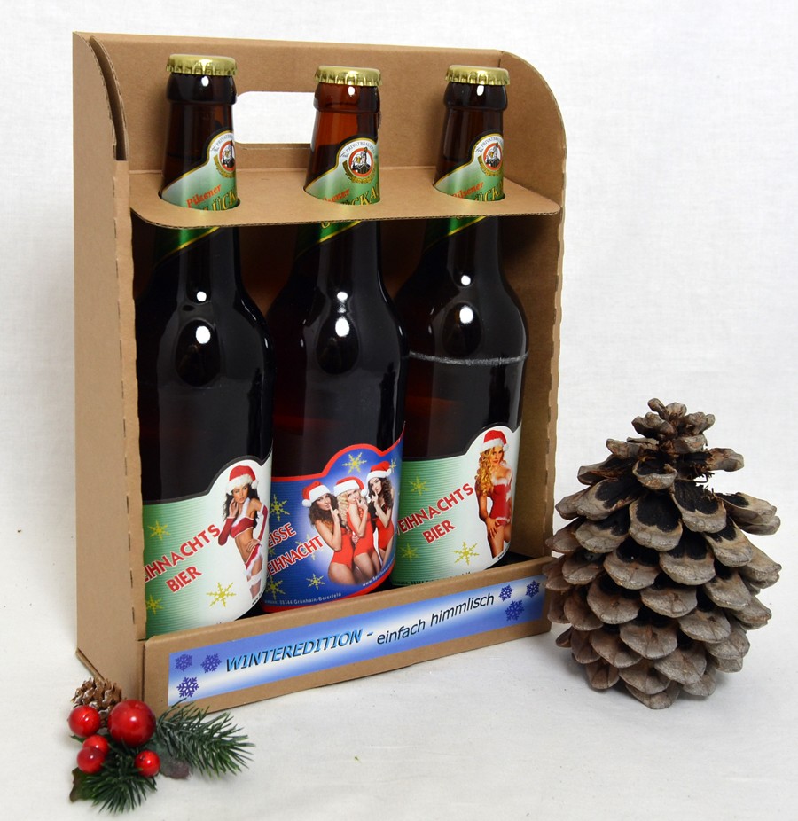 Bierträger Weihnachtspräsent mit 3 Bierflaschen