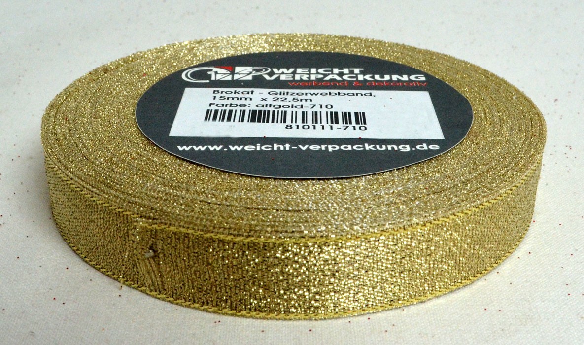 Brokat-Glitzerwebband 15 mm breit gold 3 m