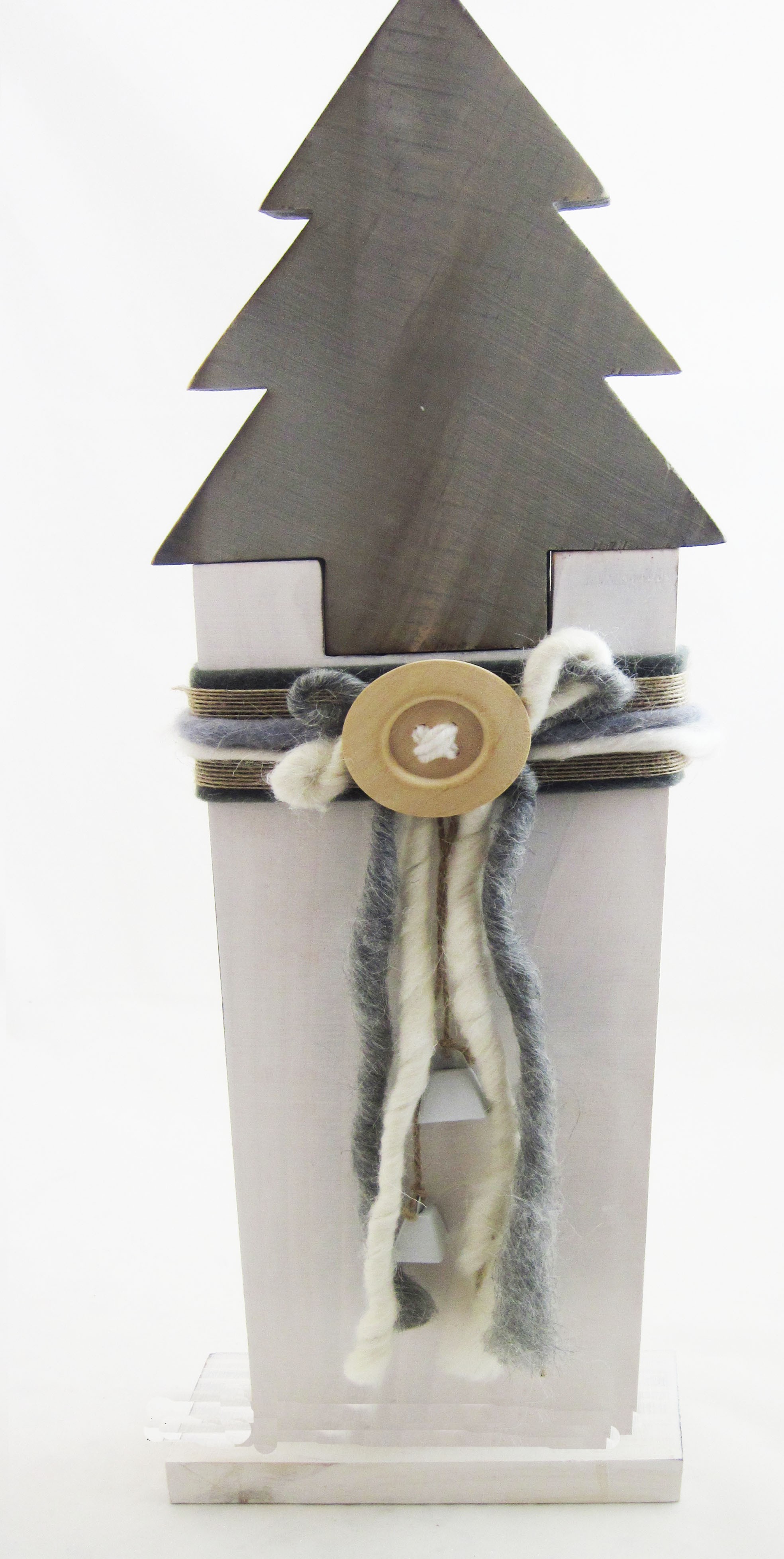 Holzsäule/Ständer mit Tanne und Deko grau-weiß gewischt, ca.20,5 x 10 x 62 cm 