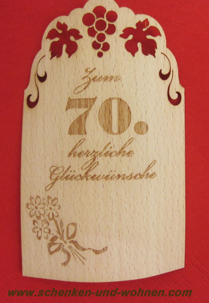 Flaschenetikett - Echtholzfurnier - Zum 70.Geburtstag - selbstklebend