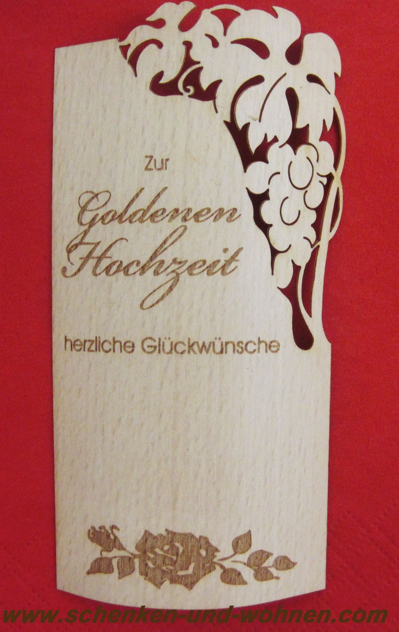 Flaschenetikett - Echtholzfurnier - Zur Goldenen Hochzeit -  selbstklebend