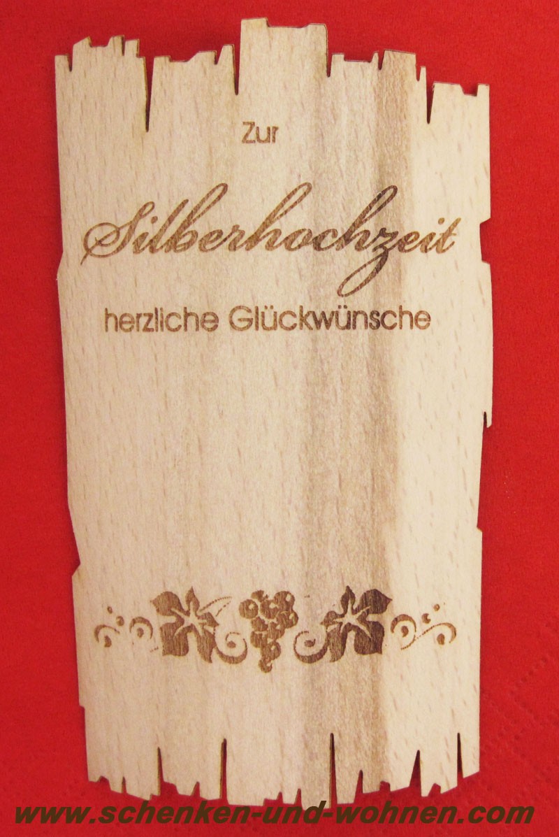 Flaschenetikett - Echtholzfurnier - Zur Silbernen Hochzeit -  selbstklebend