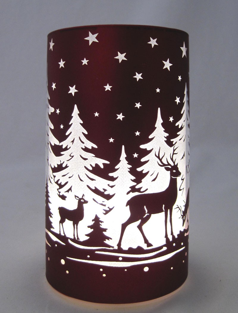 Glas Wald, im Deko-Licht Rot, medium Nr.2* LED+Timer LED Leuchte Tiere