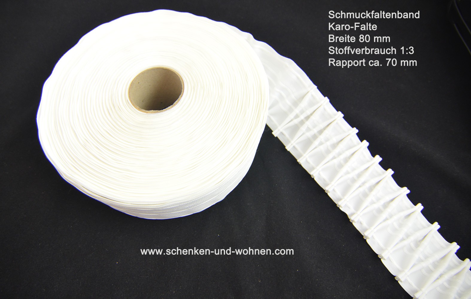 Schmuckfaltenband Karo-Falte 80 mm breit 1:3