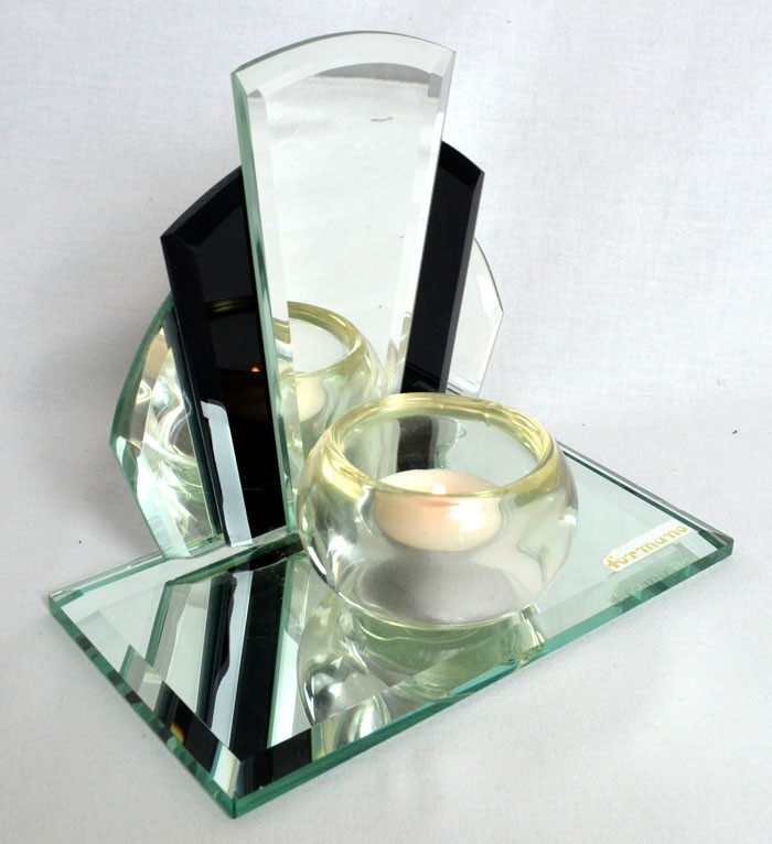 Kristallglas-Teelichthalter Spiegelglas 15x13x8 (BxHxT)
