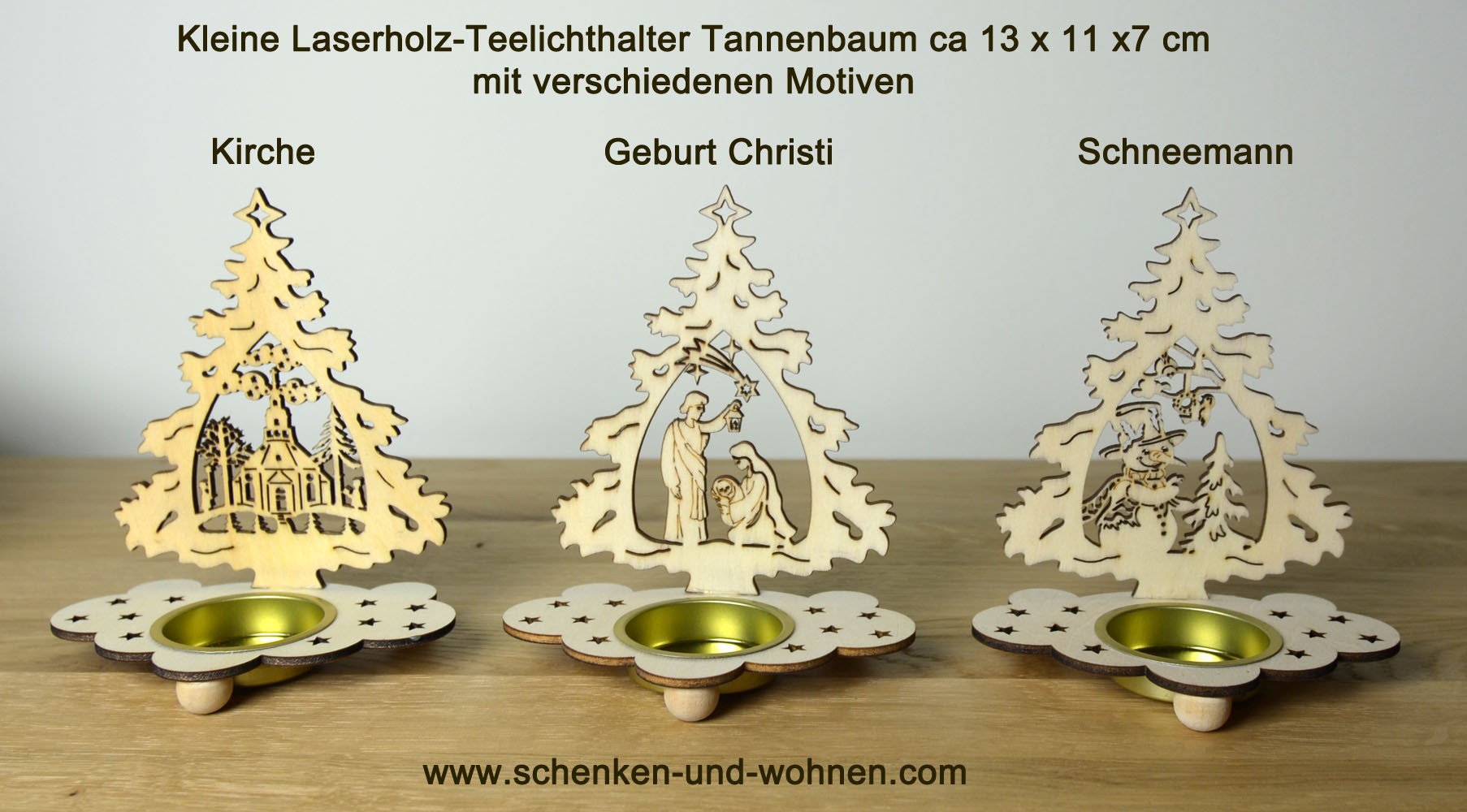 Laserholz-Teelichthalter Tanne mit Motiv Christi Geburt 13 x 11 x 7 cm (HxBxT)