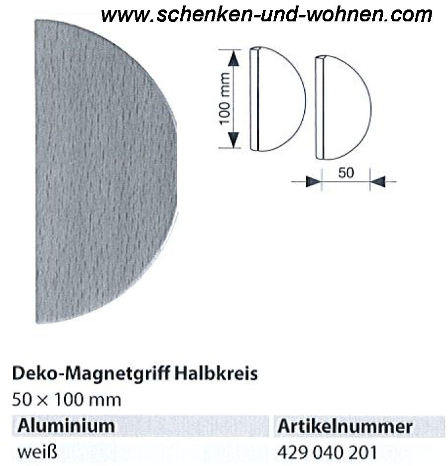 Magnetgriff für Flächenvorhänge Halbkreis 50x100 mm Weiß