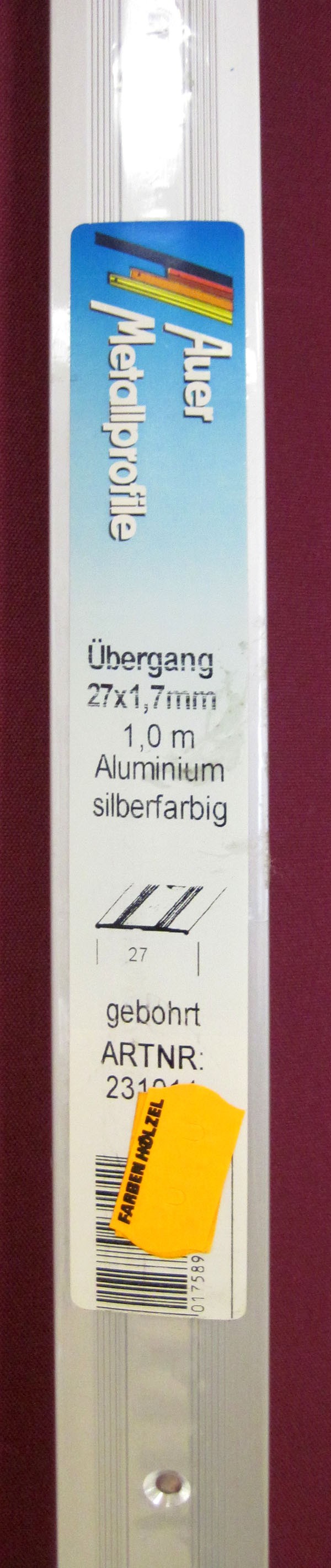Übergangsprofil 27x1,7 mm 1,0 m silberfarbig gebohrt 
