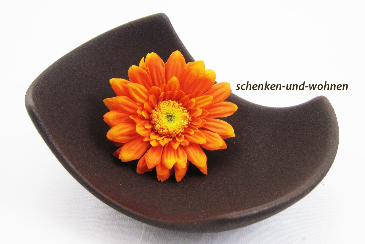 Keramik-Schale/Teller gebogen Rostbraun-Satin ca. 5,5 x 12 x 13 cm