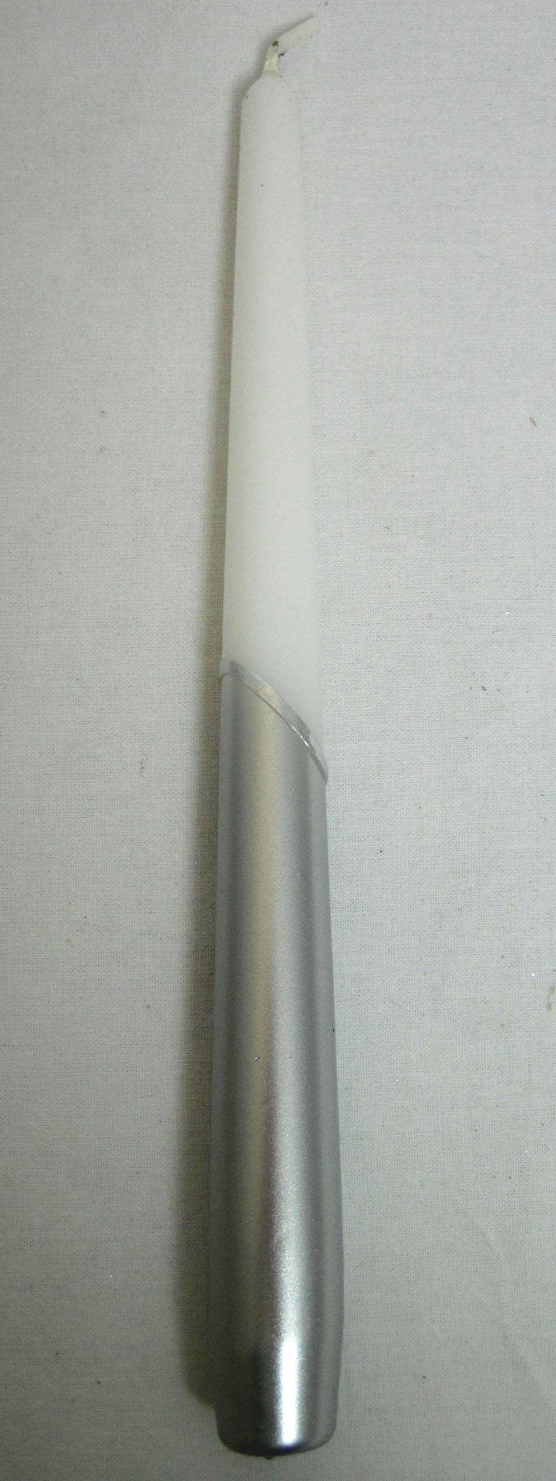 Stabkerze Leuchterkerze Spitzkerze Metallic mit Ring Silber-Weiss, ca. 25 cm 