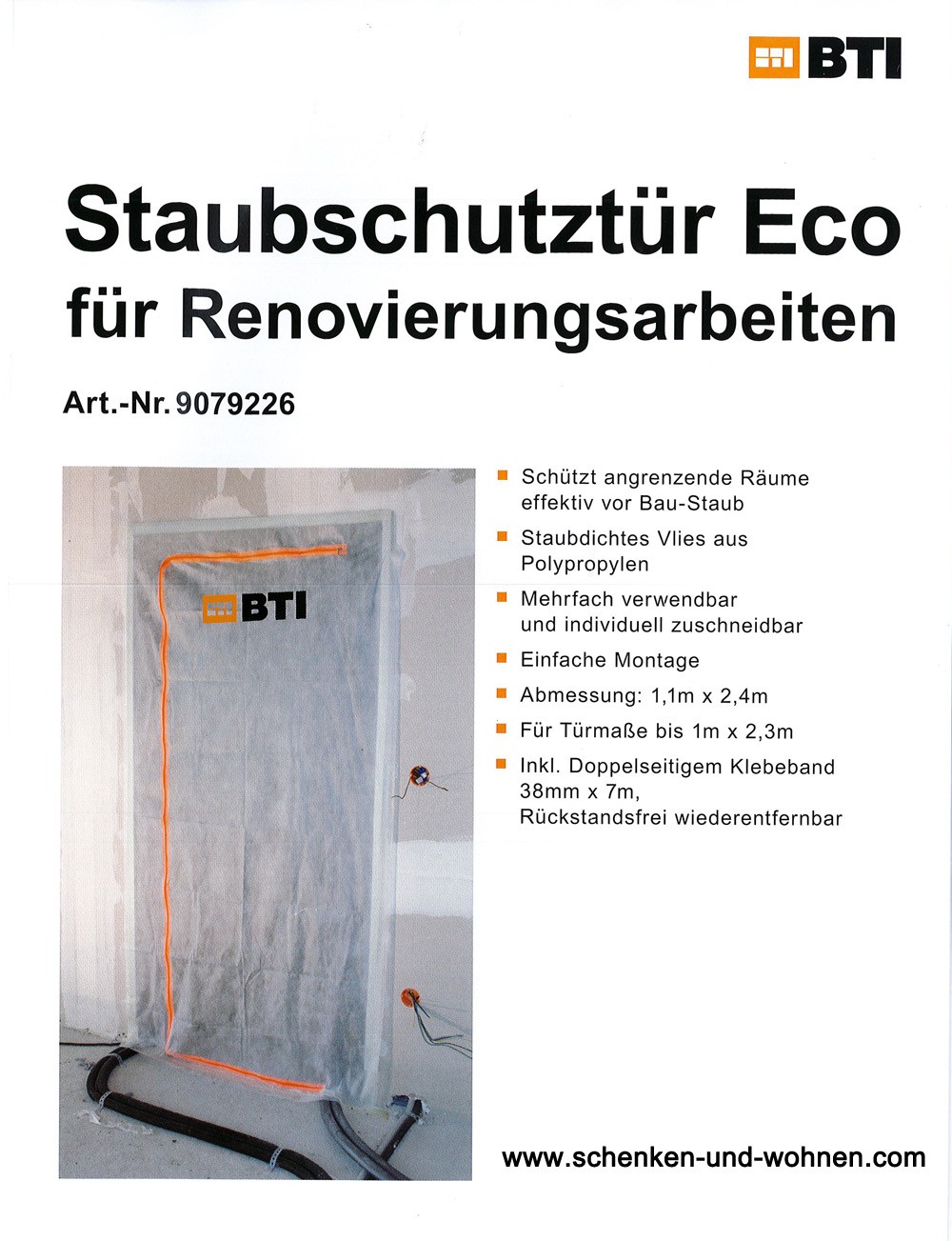 Staubschutztüre für Renovierungsarbeiten mit Reißverschluss