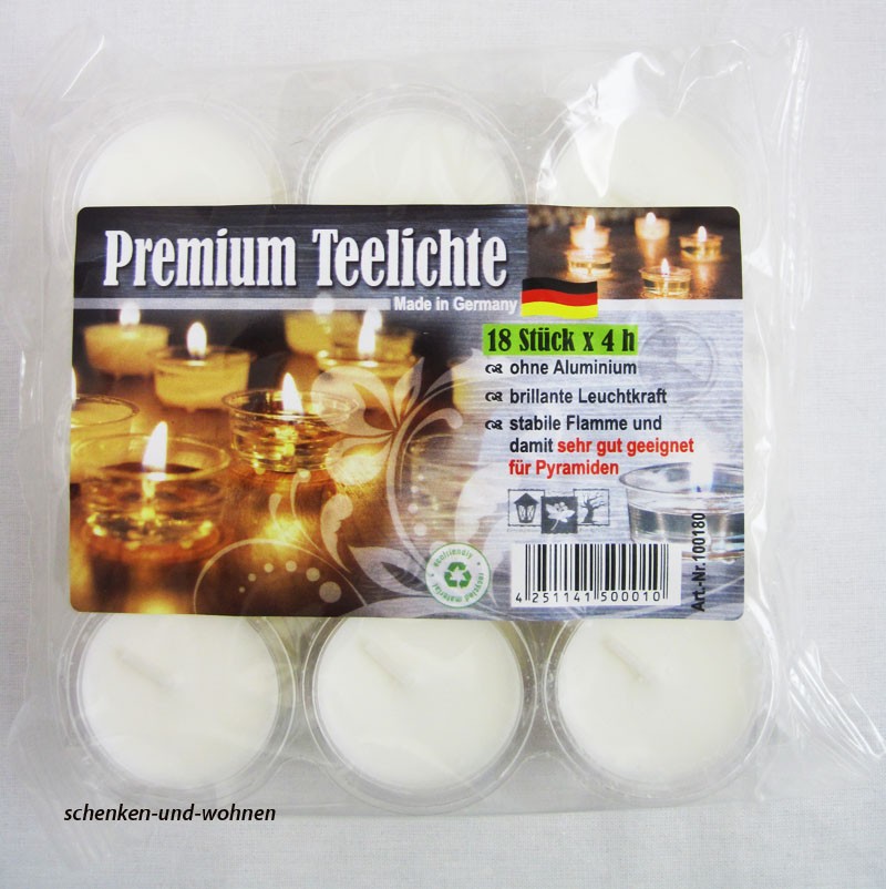 Premium-Teelichter 18er Set weiß, 4h Brenndauer