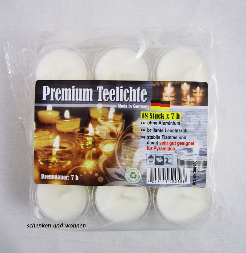 18er - Set Premium - Teelichter weiß, 7h Brenndauer