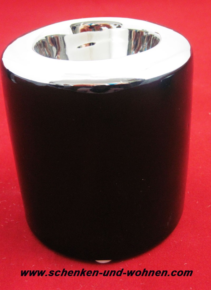 Teelichthalter - Capri - Schwarz / Silber glänzend ca. 8 x 8 x 9 cm (L/B/H)