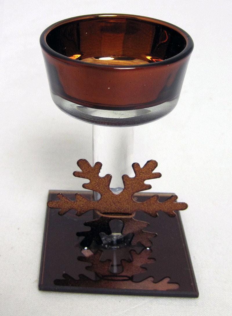 Glas-Teelichthalter braun mit Metallstern 10cm 