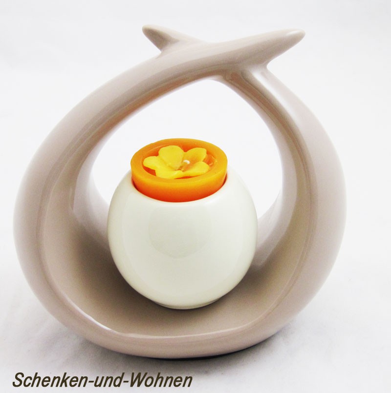 Keramik-Teelichthalter Tuch, Hellbraun/Creme ca. 11,0 x18,0 x 16,0 cm (T/B/H)
