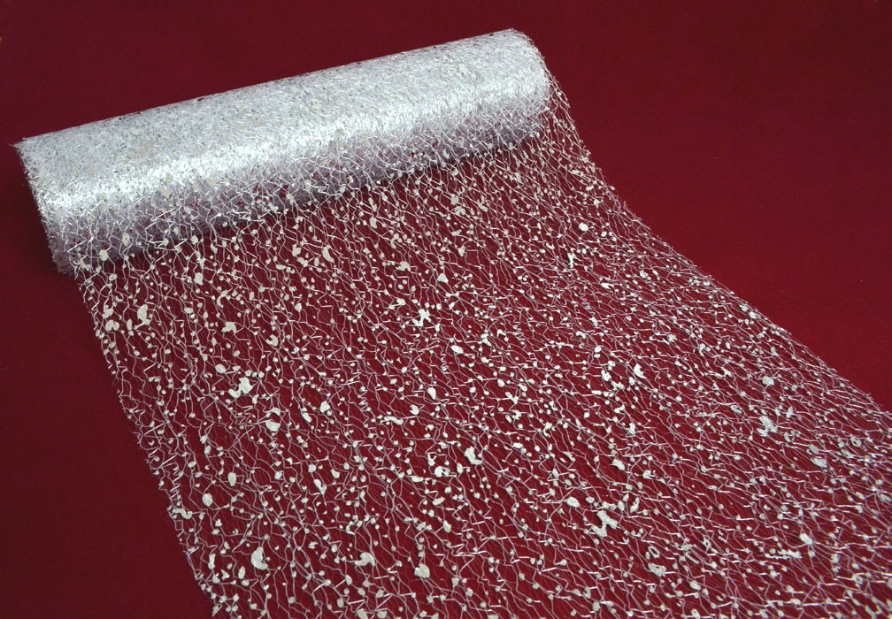 Tischband Glitter-Crackle Vlies 29 cm weiss-silber Meterware