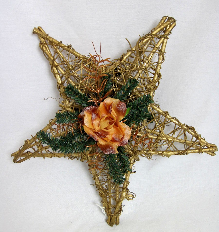 Deko-Weide-Stern gold, Rose zum Hängen oder Stellen, ca. 36cm 