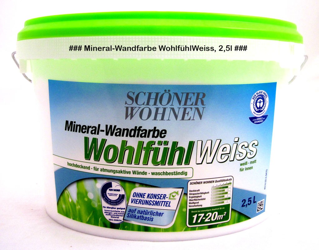 Mineral-Wandfarbe WohlfühlWeiss matt - für Allergiker geeignet - 2,5 l
