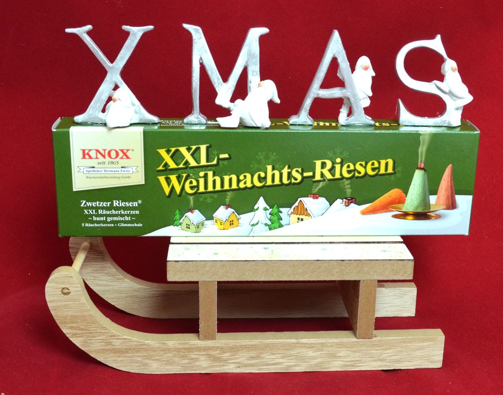 Weihnachtspräsent fertig verpackt XXL-Räucherkerzchen Schlitten