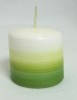 Kerze Stumpen Creme-Grün-Gelb mit Farbringen ca. 5,5cm II. Wahl