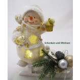 Poly-Schneemann mit LED und Laterne, weiß/gold 15,5 x 10 x 20 cm 