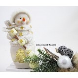 Poly-Schneemann mit LED und Besen, weiß/gold 10 x 7 x 16 cm 