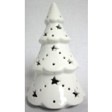 Keramik Deko-Tanne mit Sternen-Lochmuster LED-Beleuchtung weiß ca.19 cm