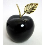 Keramik Apfel schwarz mit goldenem Stiel und Blatt Höhe ca.12cm