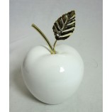 Keramik Apfel weiß mit goldenem Stiel und Blatt Höhe ca.12cm