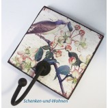 Garderobenhaken im Vintagelook - Dessin mit Vogelmotiv ca. 12,5 x 12,5 cm