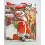 Papiertragetasche 3D Christmas Style, Santa mit Laterne ca. 24 x 8 x 18 cm