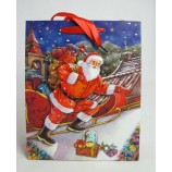 Papiertragetasche 3D Christmas Style, Santa mit Schlitten ca. 24 x 8 x 18 cm